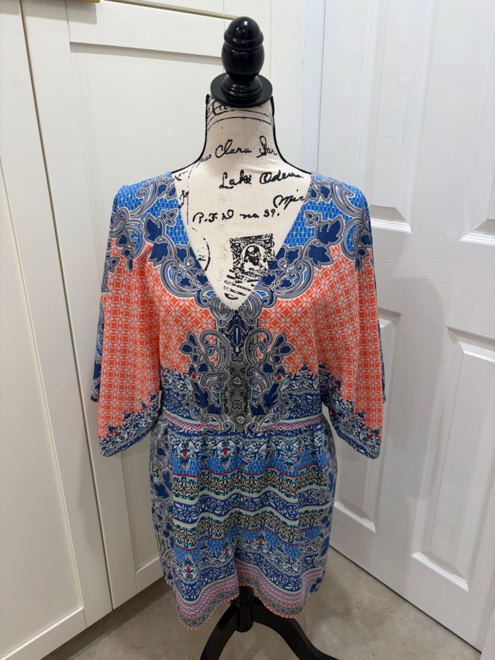 Ark & Co Blue and Coral Paisley Print Romper